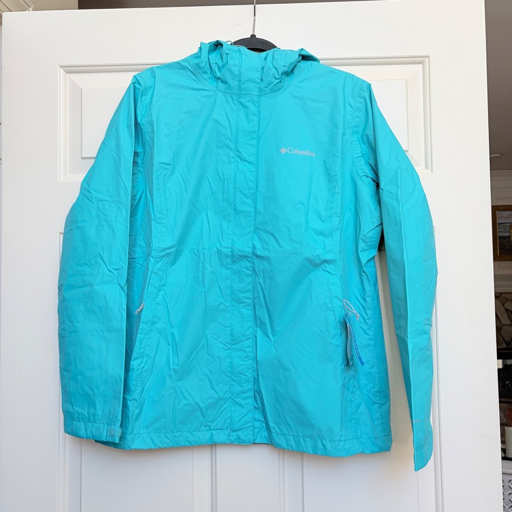 Columbia Arcadia II Jacket Womens Large‎ Teal Blue Breathable Rain Coat Omnitech